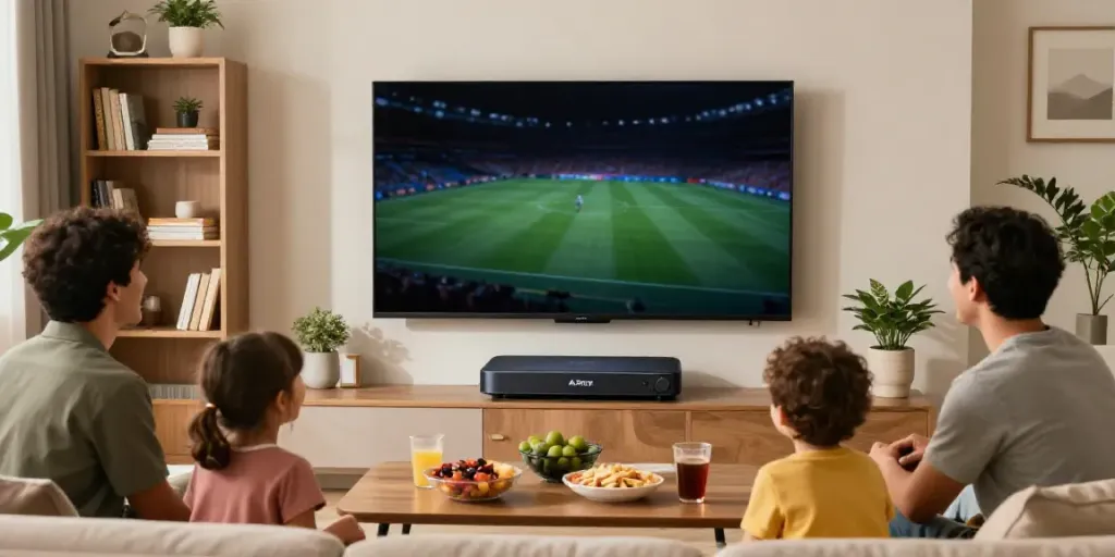 Véritable expérience familiale avec atlas pro iptv dans le salon moderne.