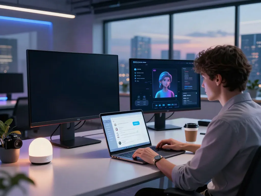 User exploring Crush On AI chatbot on a modern tech workspace setup.